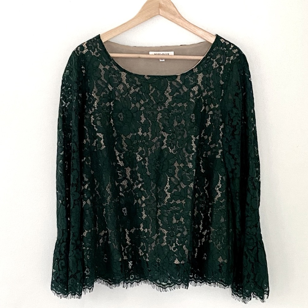 Rose + Olive Green Lace Top